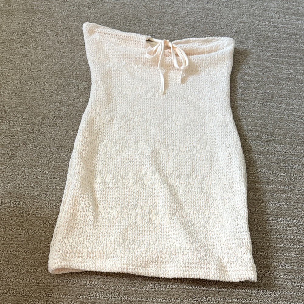 SHEIN Cream Strapless Knit Dress